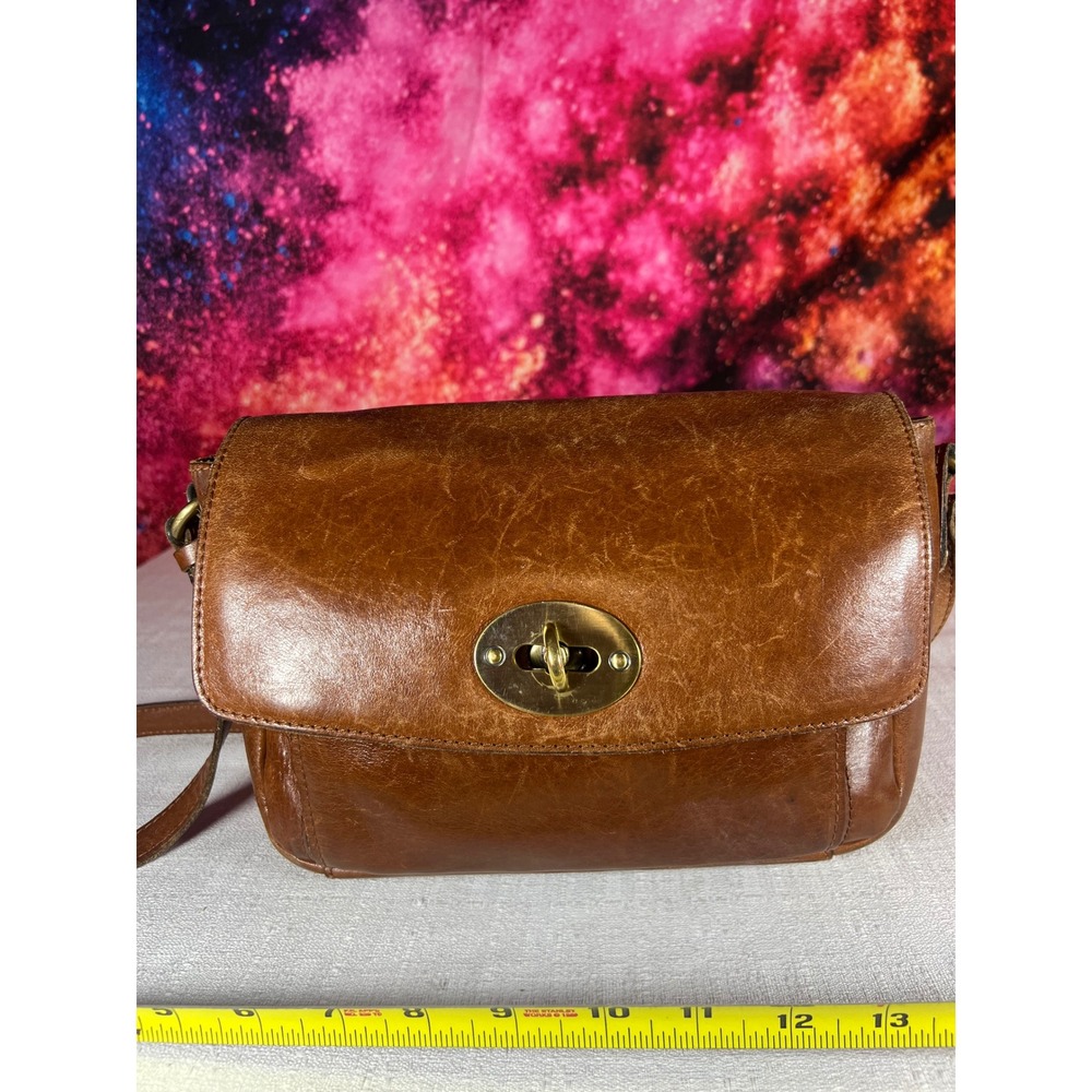 Patricia Nash Distressed Brown Leather Turn Lock Boho Crossbody Bag Messenger